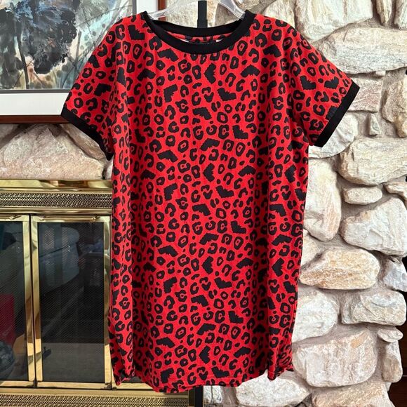 Sourpuss women’s plus ringer t dress red leopard with bats 3xl - Picture 1 of 10